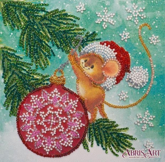 Mini Bead embroidery kit Mouse Size: 5.9"×5.9" (15×15 сm)