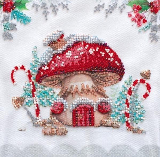 Mini Bead embroidery kit Mushroom Size: 5.9"×5.9" (15×15 сm)