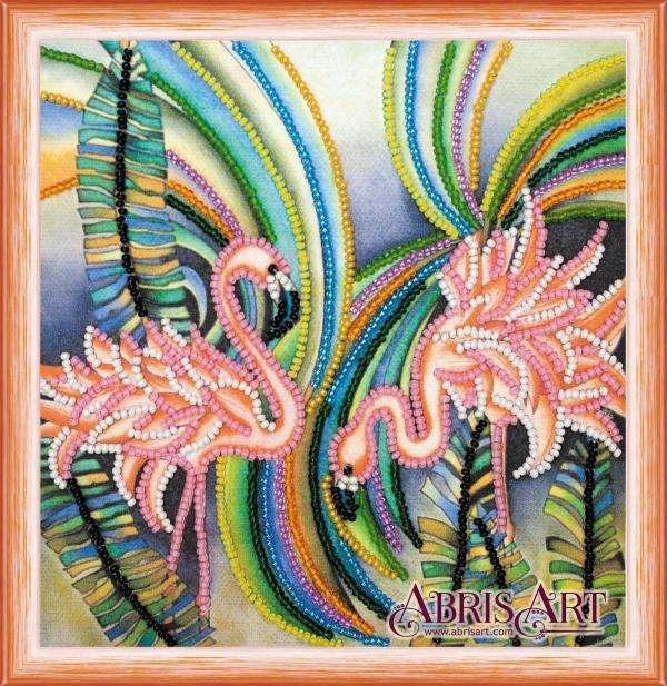 Mini Bead embroidery kit Pink flamingos Size: 5.9"x5.9" (15x15 cm)