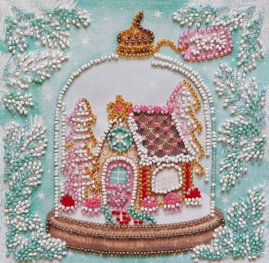 Mini Bead embroidery kit Winter house Size: 5.9"×5.9" (15×15 сm)