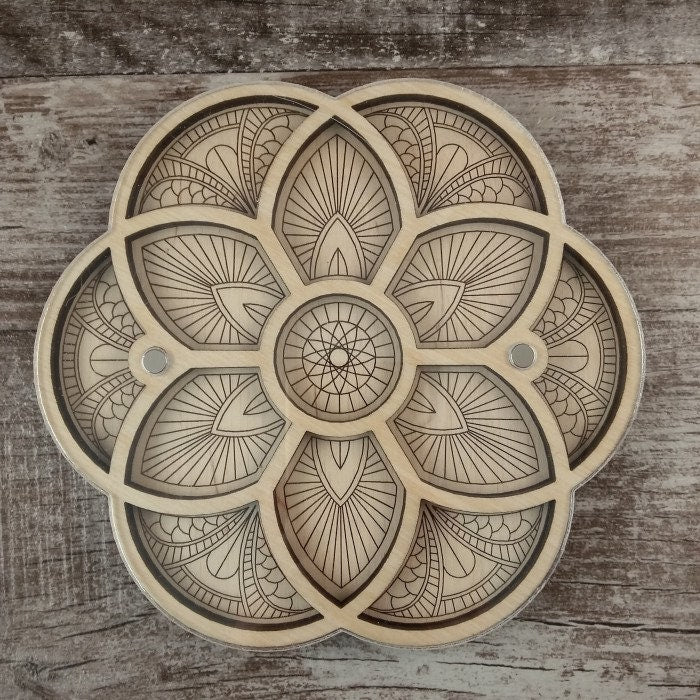 Wood bead organizer with lid Flower